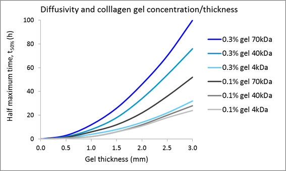 Diffusivity and collagen gel concentration/thickness
